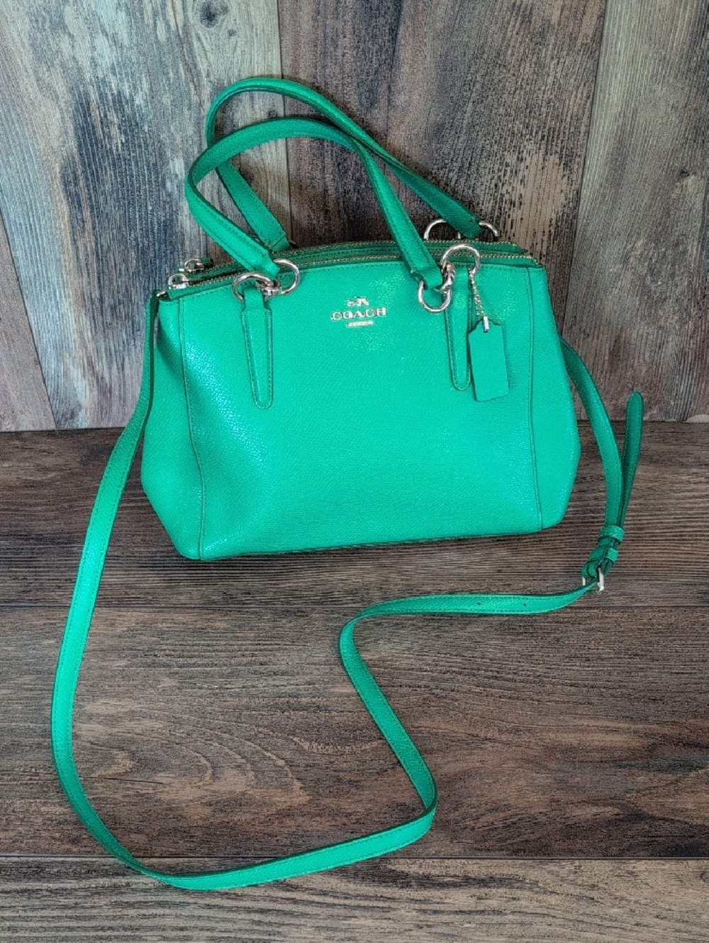 Coach Kelly Green Mini Christie Carryall Satchel Leather Crossbody Bag      M356